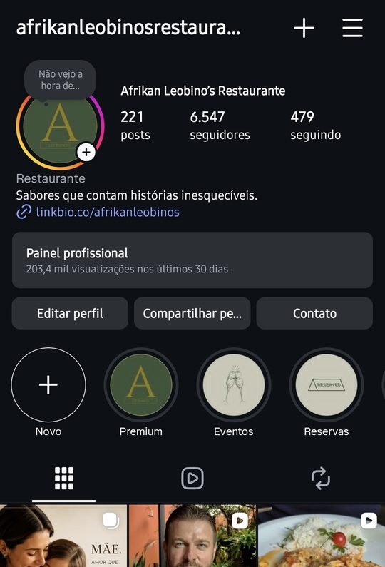 Perfil do Instagram do Afrikan Leobino's Restaurante, com 6.547 seguidores