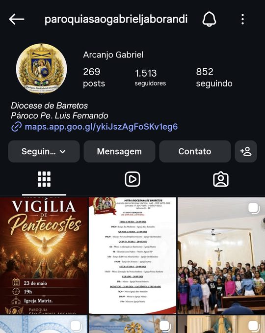 Perfil da paróquia antes, com 1.513 seguidores